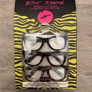Betsey Johnson Black and Tortoiseshell Reading Glasses Trio +2.00